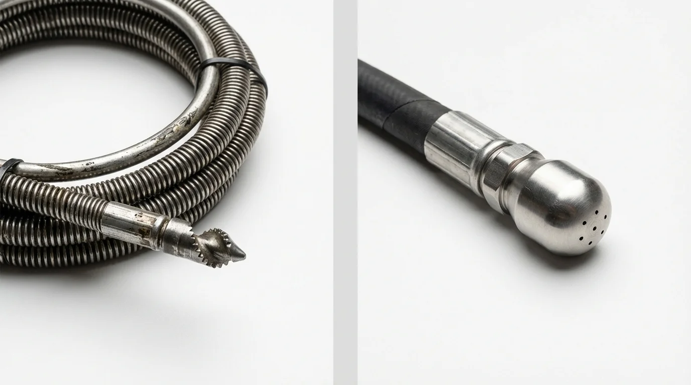 Drain snake cable and hydro jetting nozzle used for drain cleaning in New Sharon, ME